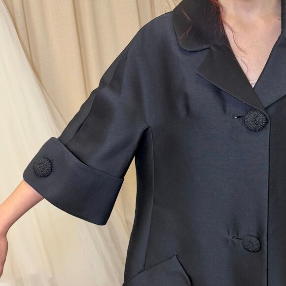 Vintage 60s Jackie Mod Swing Coat Elegant Bell Sleeve Old Money Luxury Coquette - Picture 9 of 16